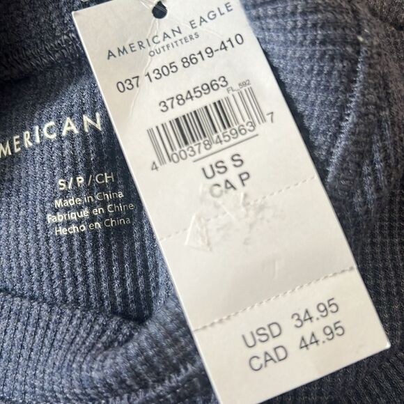American Eagle Après Ski Graphic Long Sleeve Tee Blue Casual Winter Top Small - Picture 6 of 6